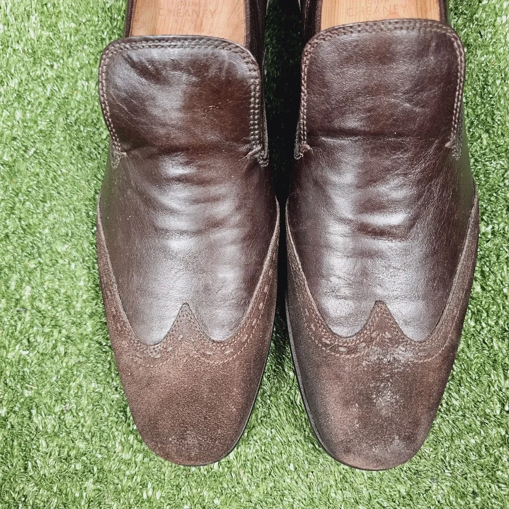 Hugo Boss Brogue Brown Leather Slip On Dress Loafer Shoes Mens Size 44 US 11